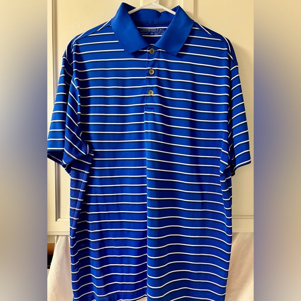 Nike Blue and White Striped Men's Polo Shirt